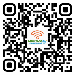 Código QR de Montijolan, un servicio de conectividad Wi-Fi, con un icono Wi-Fi naranja en el centro.
