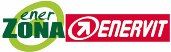 Logo per EnerZona di Enervit, testo in verde e rosso. Freccia rivolta verso l'alto.