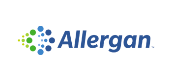 El logotipo de Allergan es un logotipo azul y verde con puntos.
