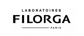 El logotipo de los Laboratorios Filorga París es en blanco y negro.