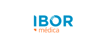 Un logotipo azul y naranja para ibor medica