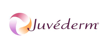 El logotipo de Juvederm es un círculo morado y naranja con la palabra Juvederm en él.