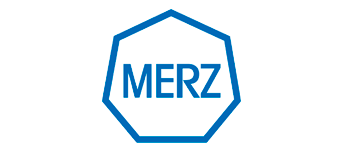 Un logotipo de Merz azul sobre un fondo blanco