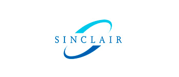 El logotipo de Sinclair es azul y blanco sobre un fondo blanco.