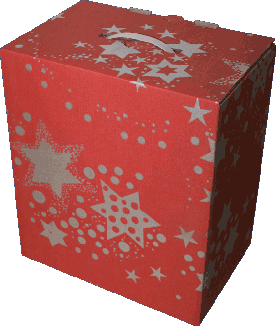 Un cuadro rojo con estrellas y puntos blancos.