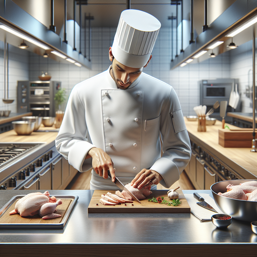 Realistic stock image of chef preparing chicken