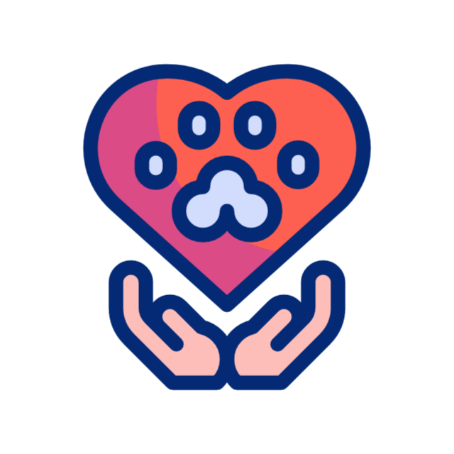 Manos acunando un corazón con una huella de pata en el interior, mostrando amor y cuidado animal.
