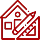 Maison avec équerre et crayon