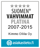 Badge: Suomen Vahvimmat Platina 2007-2015, five stars, Kimmo Ollila Oy, from asiakastieto.fi.