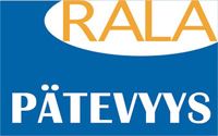 RALAn logo, jossa oranssi teksti sinisellä pohjalla. Teksti: