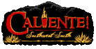 Caliente! restaurant logo with red lettering, flames, and a southwest theme.