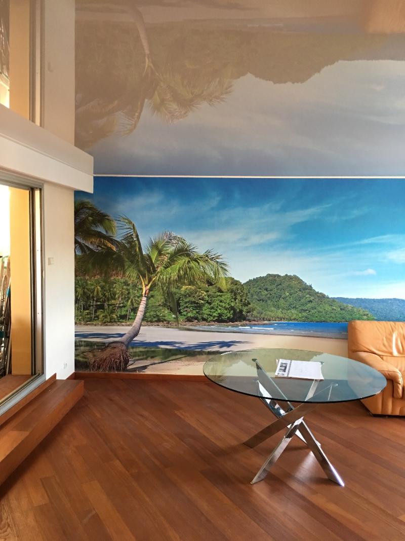 Pose d'un panoramique mural et plafond tendu laque blanc