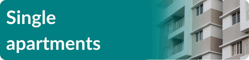 A picture of a building with the words single apartments on it