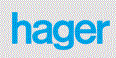 Das Wort Hager ist in blauer Schrift auf weißem Hintergrund geschrieben.