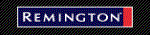 Ein blaues und rotes Remington-Logo auf schwarzem Hintergrund