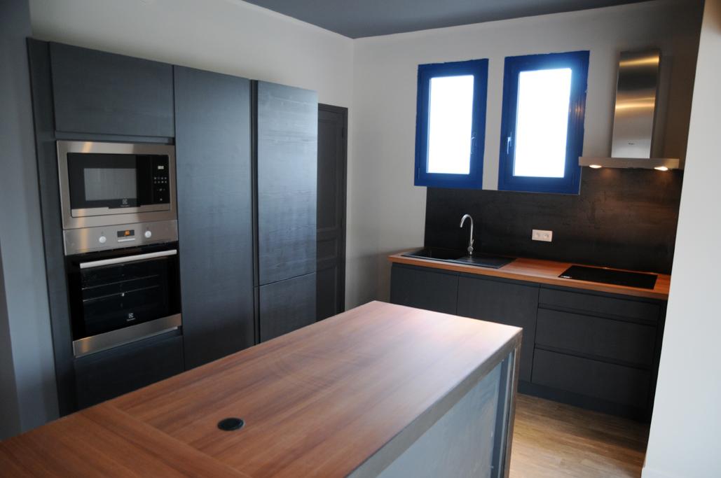 Cuisine - Portes 3 plis épicéa laquées gris mat - Paimpol