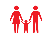 Une famille de trois se tenant la main