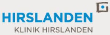 Ein blau-weisses Logo für die Hirslanden Klinik Hirslanden