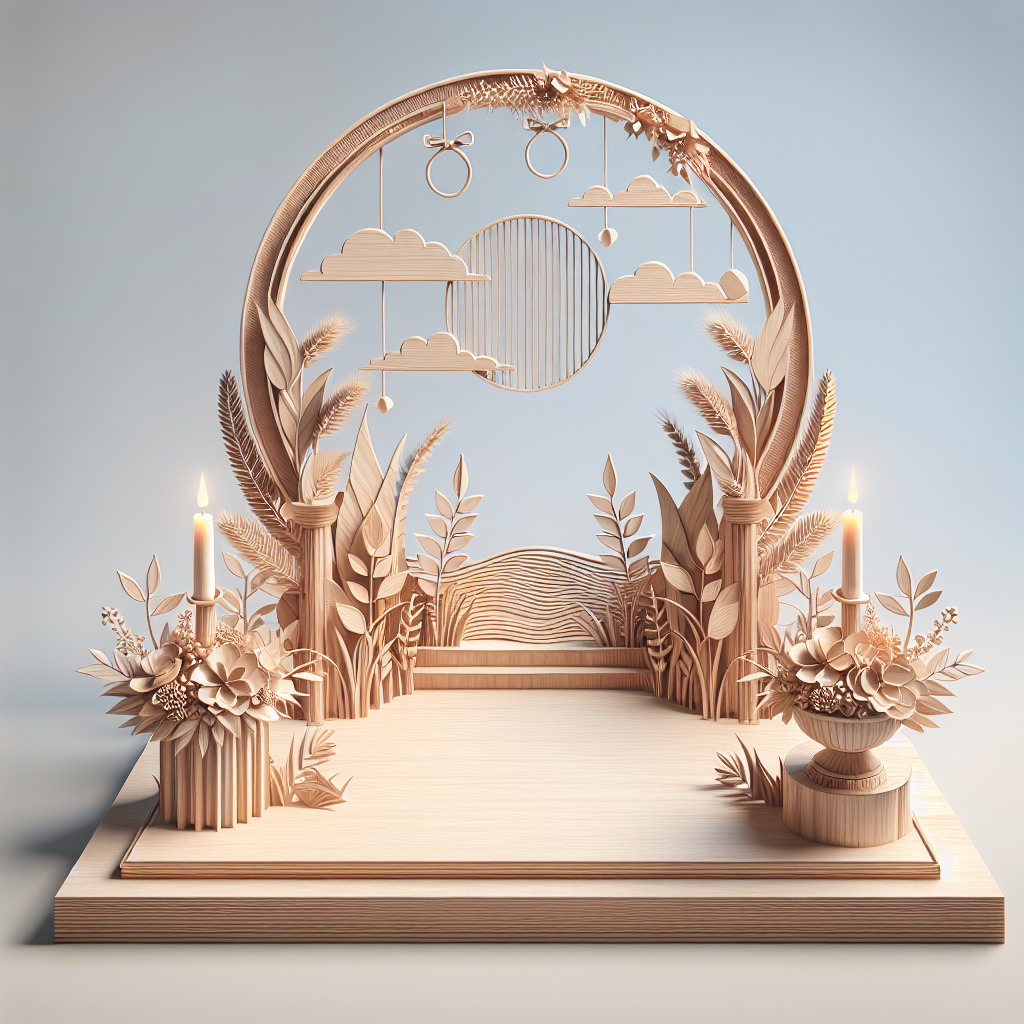 Realistic stock image of wooden wedding decorations