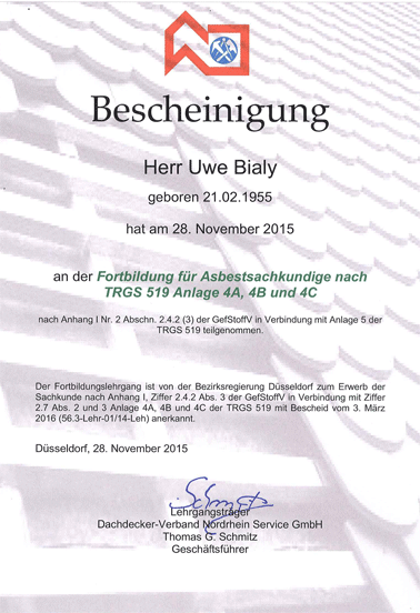 Bescheinigung Witzger Bedachungen GmbH