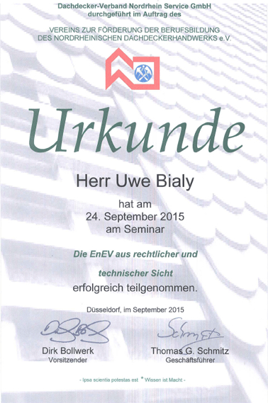 Urkunde Witzger Bedachungen GmbH