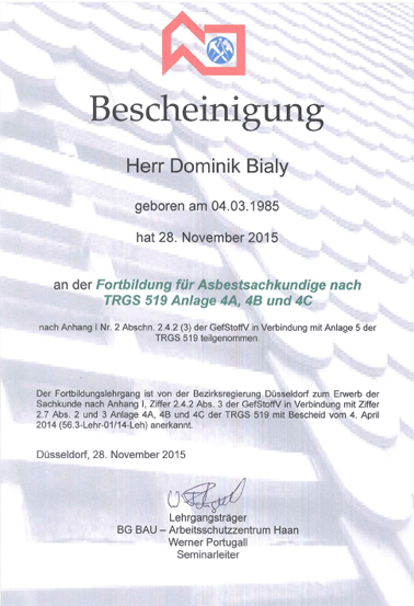 Bescheinigung Witzger Bedachungen GmbH