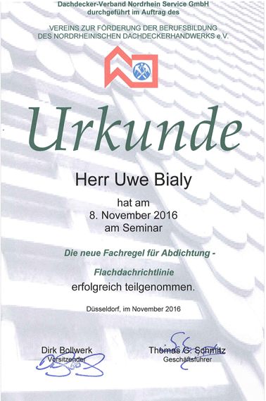 Urkunde Witzger Bedachungen GmbH