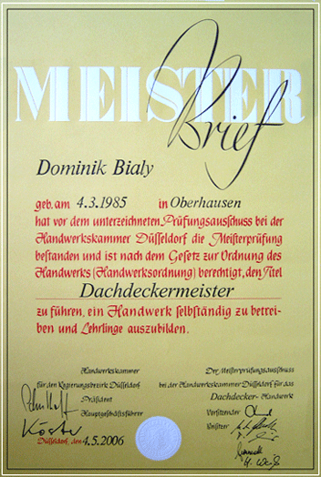 Meisterbrief Witzger Bedachungen GmbH