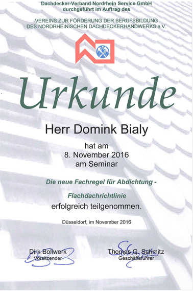 Urkunde Witzger Bedachungen GmbH