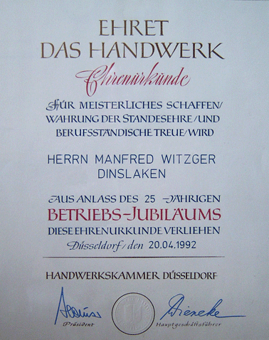 Bescheinigung Witzger Bedachungen GmbH