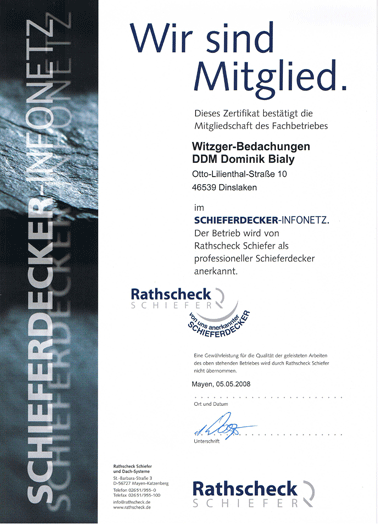Zertifikat Witzger Bedachungen GmbH