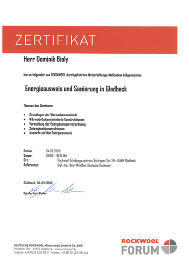 Zertifikat Witzger Bedachungen GmbH