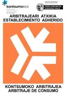 Señal naranja con flechas blancas: Arbitraje de Consumo en el País Vasco.