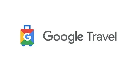 Google Travel logo: suitcase icon in colorful squares with a blue handle; gray text.