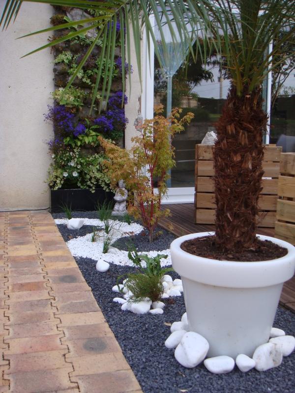 Création de massifs paysagers dans un jardin avec pots