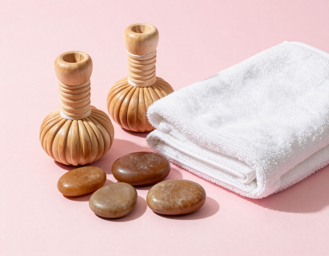 Glatte Steine und Muscheln auf einem weissen Tuch