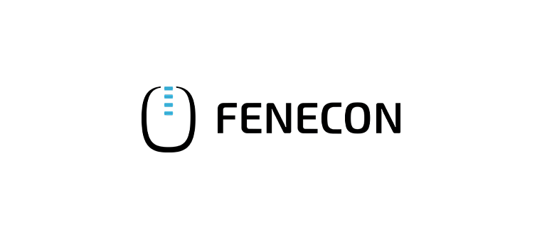 FENECOM-Logo mit kreisförmigem Design und dem Firmennamen in fetter schwarzer Schrift.