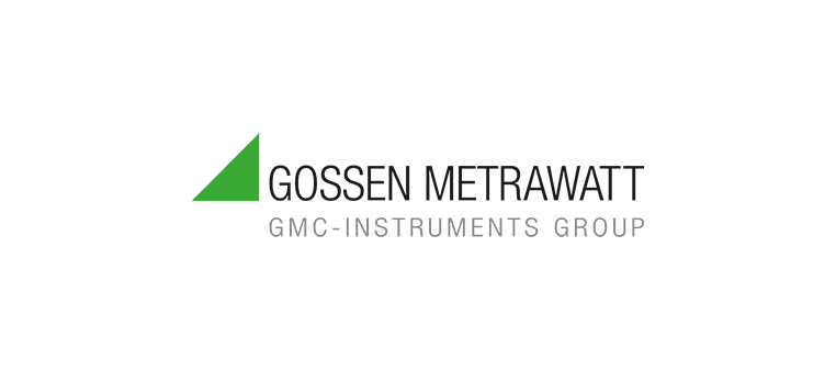 Das Logo von Gossen Metrawatt, ein grünes Dreieck neben schwarzem Text. Darunter befindet sich die GMC-Instruments Group.