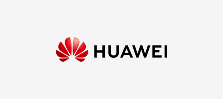 Huawei-Logo: Rotes Blumensymbol neben dem Wort „HUAWEI“ in schwarzer Schrift.