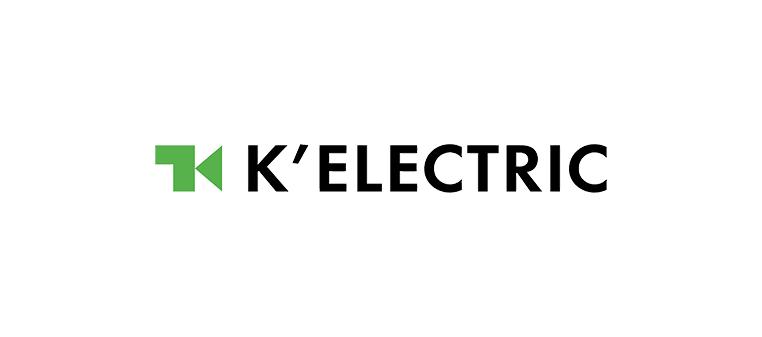 Das Logo von K'Electric ist in schwarzer Schrift mit einem grünen Quadrat-Pfeil-Design dargestellt.