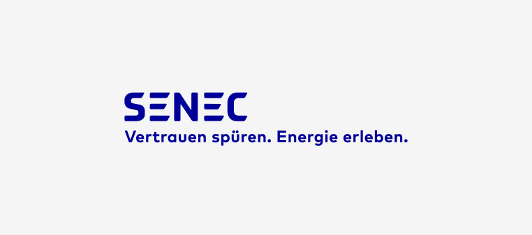 Logo for SENEC, a blue text on white background with the slogan 