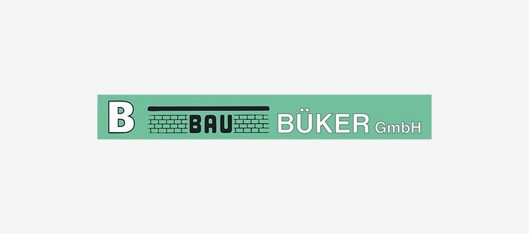 Logo der BUKER GmbH auf hellgrünem Hintergrund. Weißes „B“ in einem grünen Kasten. Daneben steht „BAU“ und „BUKER GmbH“.
