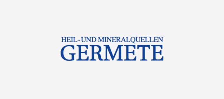 Logo of “HEIL- UND MINERALQUELLEN GERMETE”, blue text on a white background.