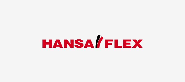 HANSA-FLEX Logo in Rot und Schwarz auf weißem Hintergrund.