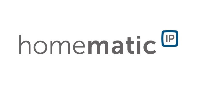 „homematic IP“-Logo mit einem blauen Quadrat, das „IP“ enthält.
