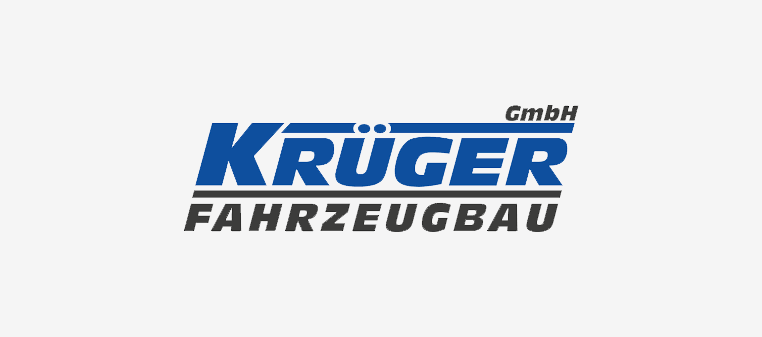 Logo for KRÜGER Fahrzeugbau GmbH in blue and gray.