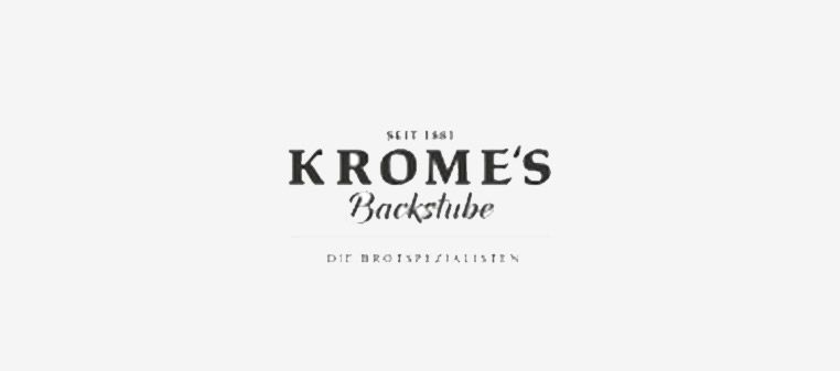 Logo für Krome's Backstube, eine Bäckerei, mit Text und hellem Hintergrund.