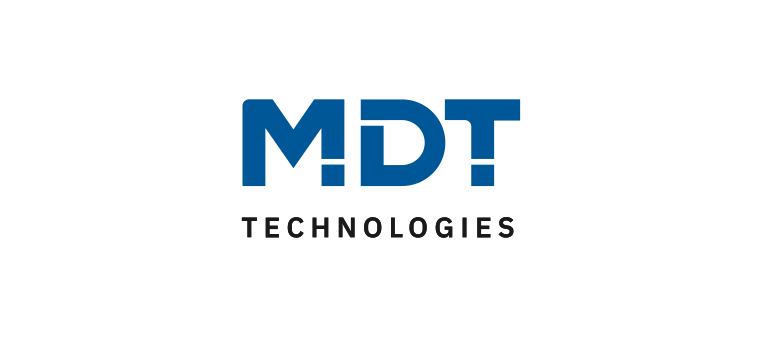 Logo für MDT Technologies: Blaue Buchstaben „MDT“, Ausrufezeichen und darunter das Wort „TECHNOLOGIES“ in Schwarz.