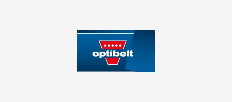 Optibelt-Logo auf blauem und dunkelblauem Hintergrund.
