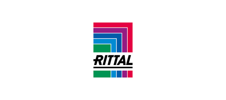 Rittal-Logo: Bunte, übereinander gestapelte Quadrate über dem Wort „RITTAL“ in Schwarz auf weißem Hintergrund.